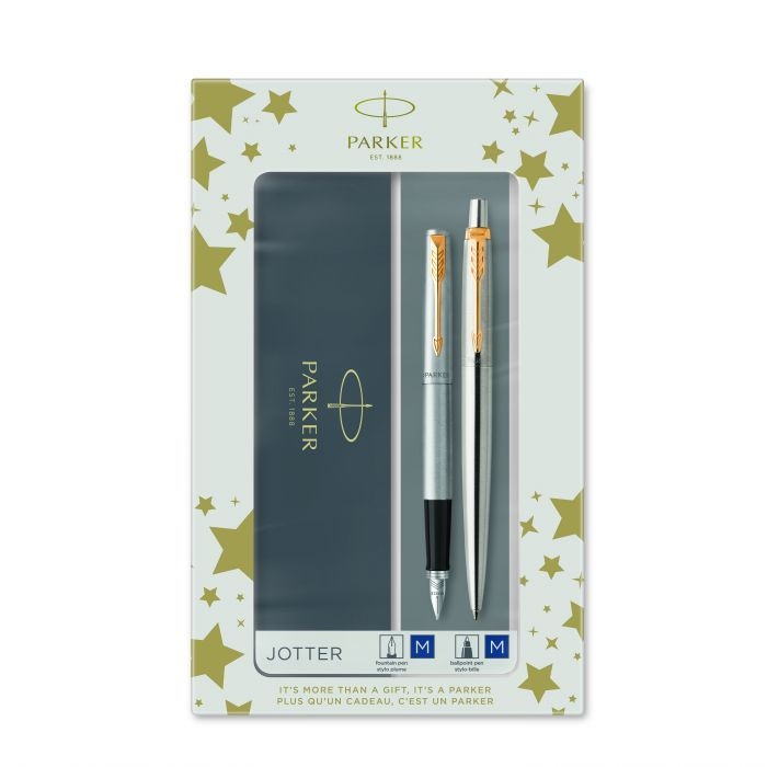 Parker Jotter CR Duo Set St. Steel Fountain Pen + Ballpoint Pen