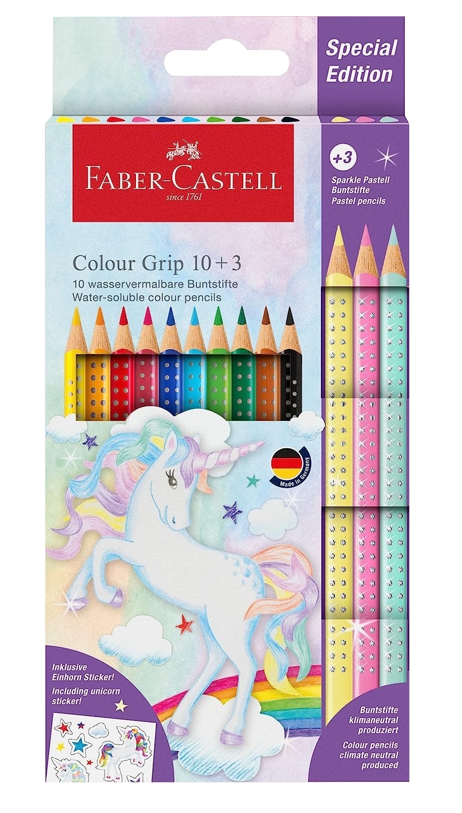Ξυλομπογιές Faber Castell Grip Sparkle Unicorn 10+3 τεμάχια