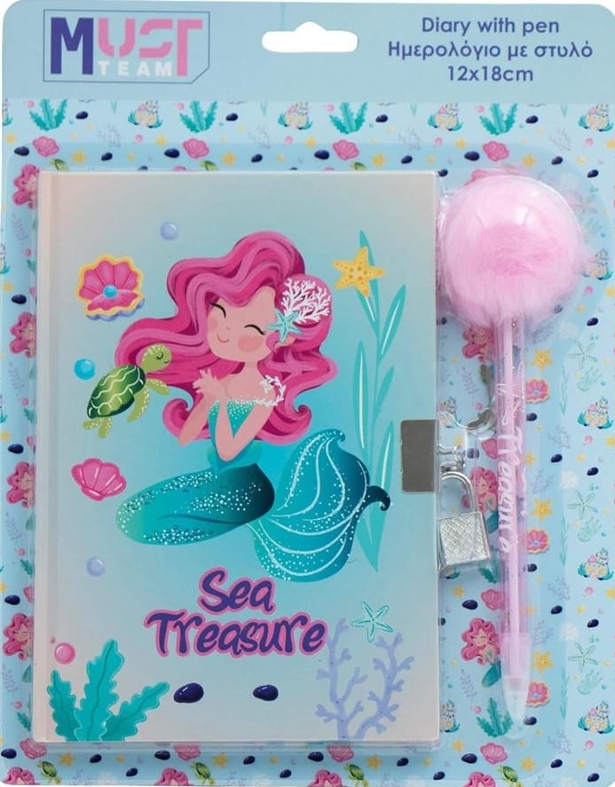 Ημερολόγιο με κλειδαριά και στυλό με pom pom - Sea Treasure