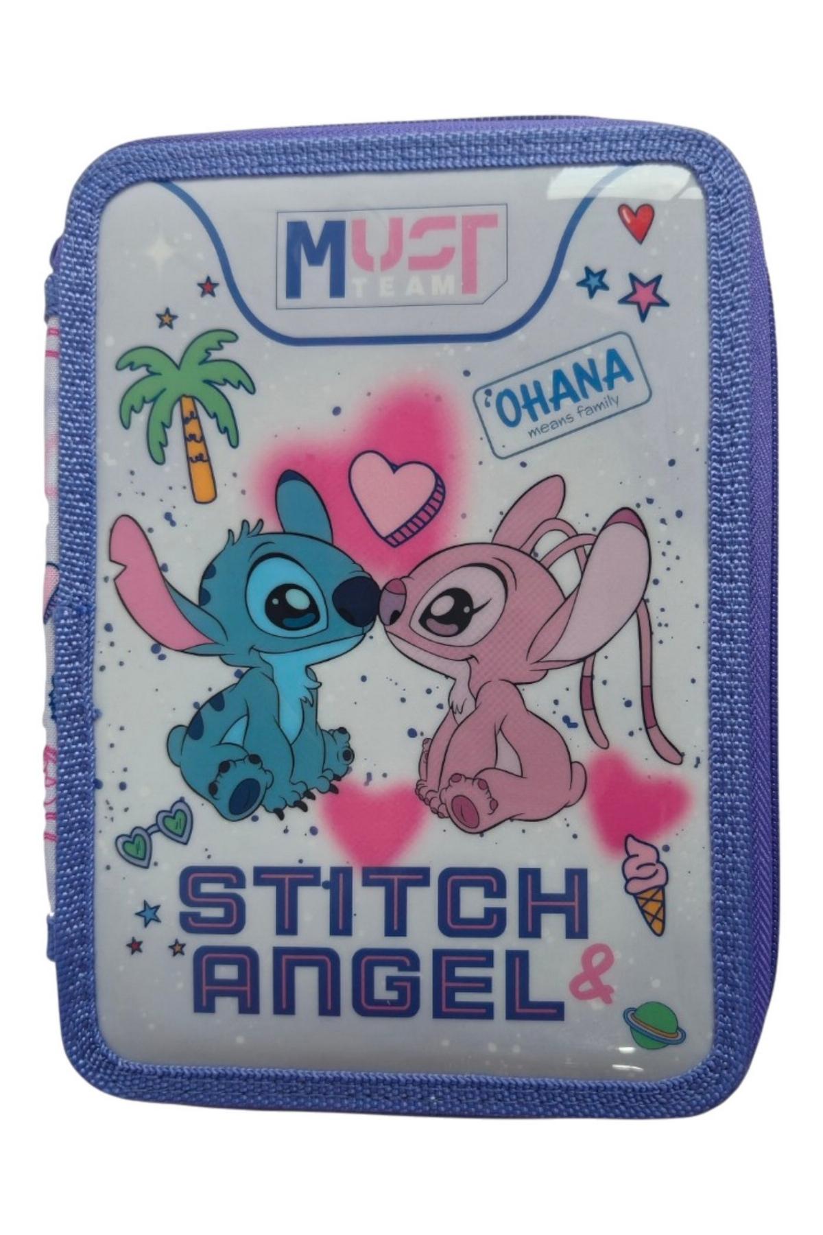 Κασετίνα Διπλή Γεμάτη Stitch & Angel (Ohana)