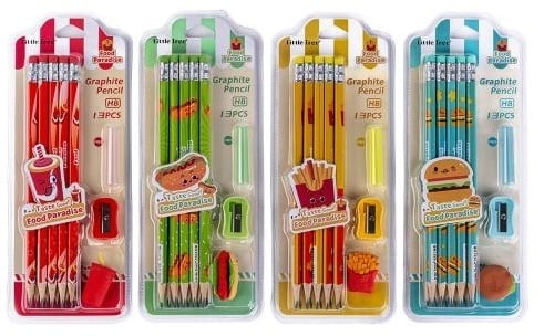 Food Paradise Set of 10 Pencil HB with Eraser , Cover & Sharpener